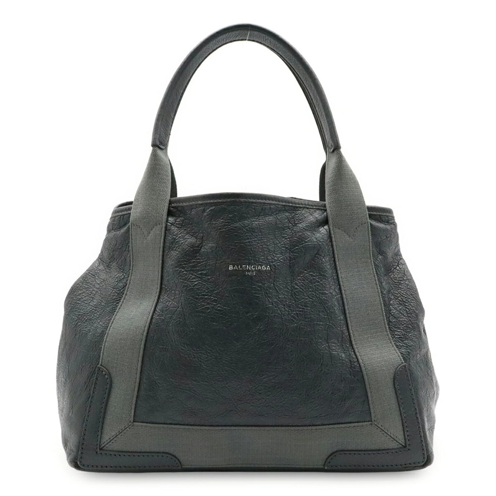 BALENCIAGA Exclusive Line Navy Cabas S Tote Bag Handbag Leather Grey 542017